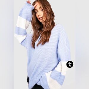 Stripe Sleeve V Neck Oversized Sweater